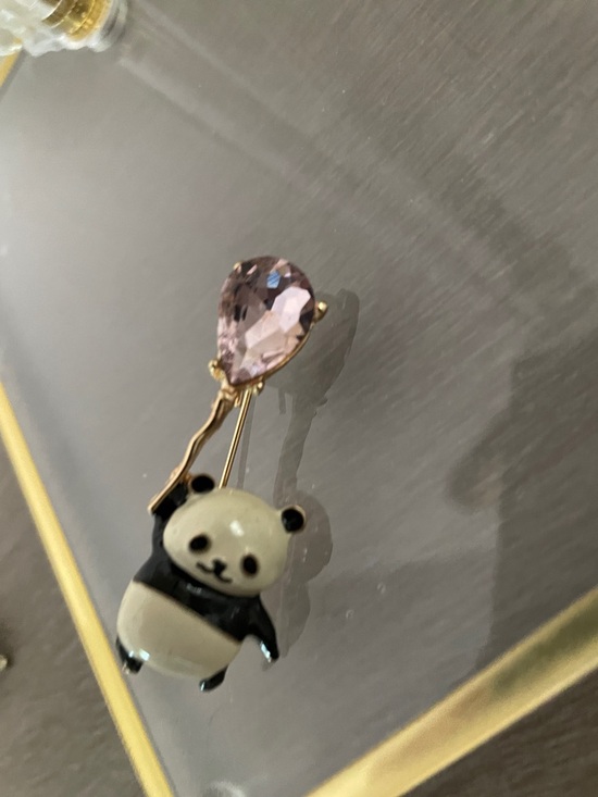 Artisan Pink and Black Panda Brooch with Gold Stem - Picture 6 of 8